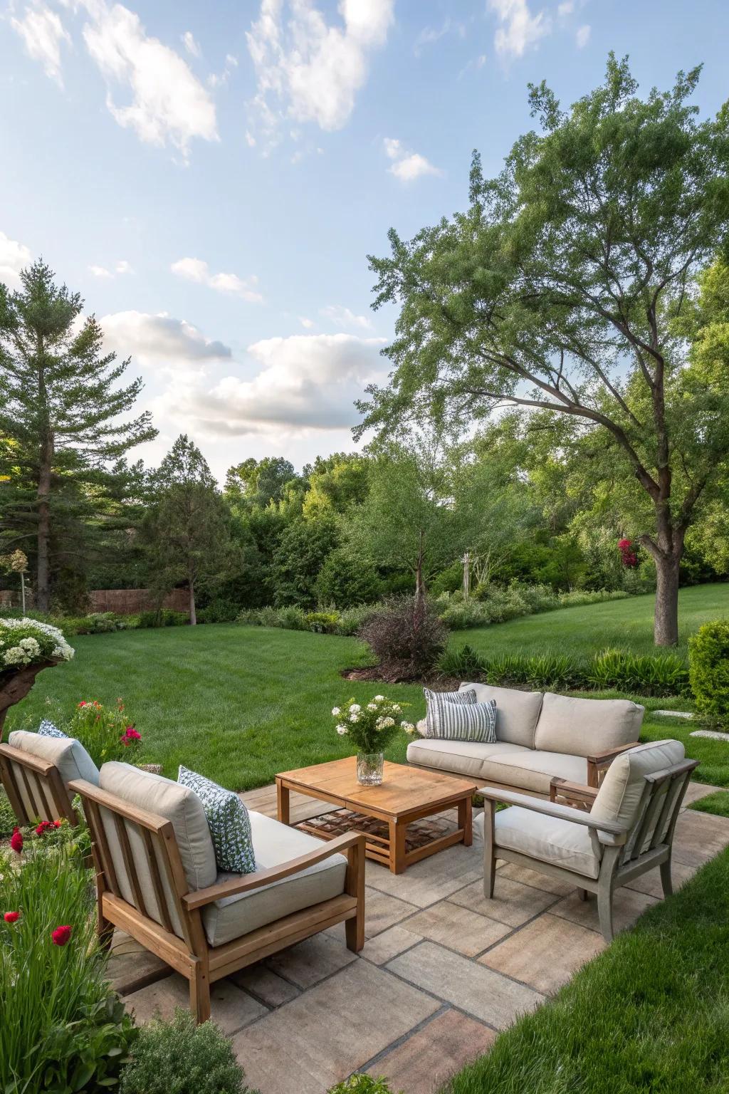 A delightful sitting nook crafted for relaxation and soaking in the outdoors.