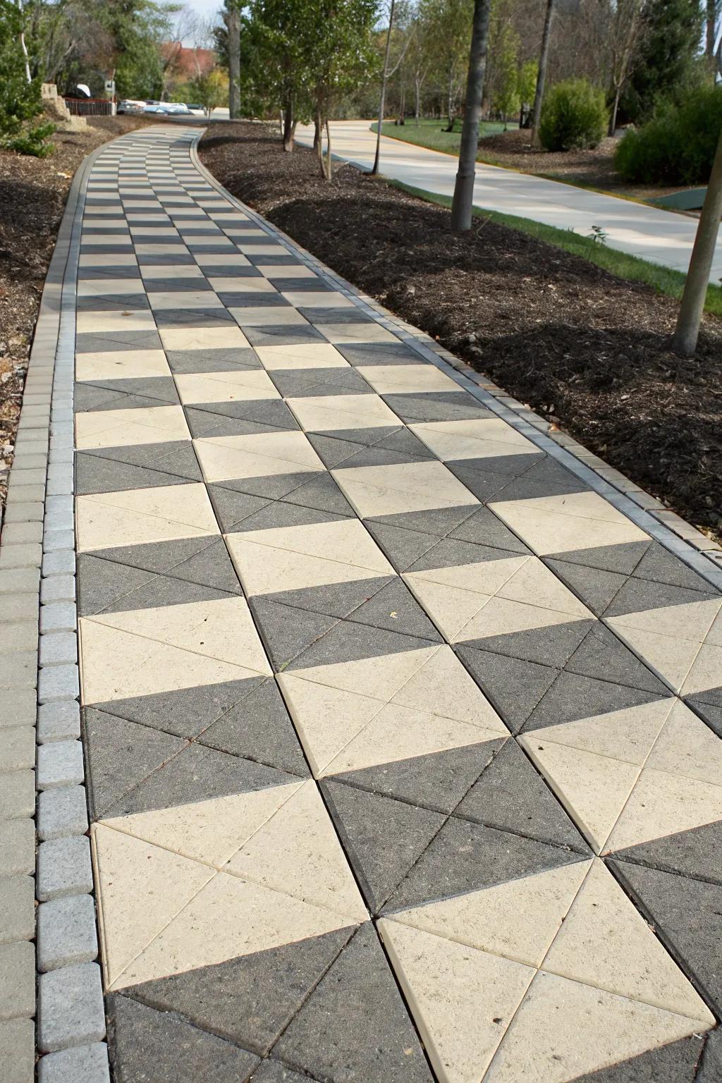 A checkerboard walkway exudes timeless sophistication.