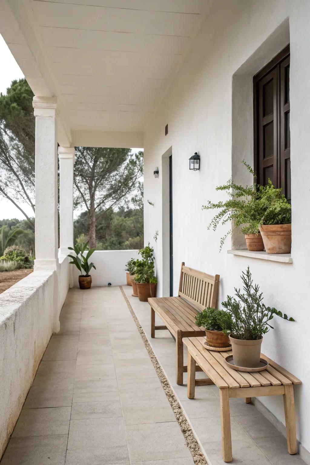 A minimalist front porch exudes a serene and contemporary atmosphere.
