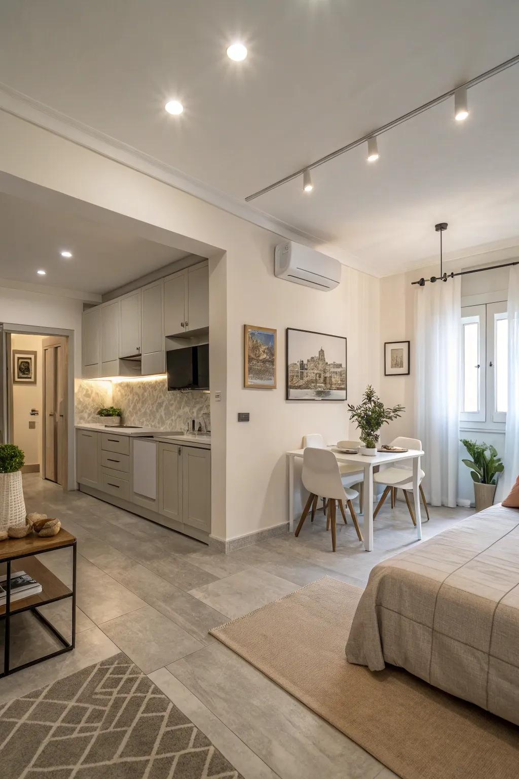 Open designs improve flow and space in studio apartments.