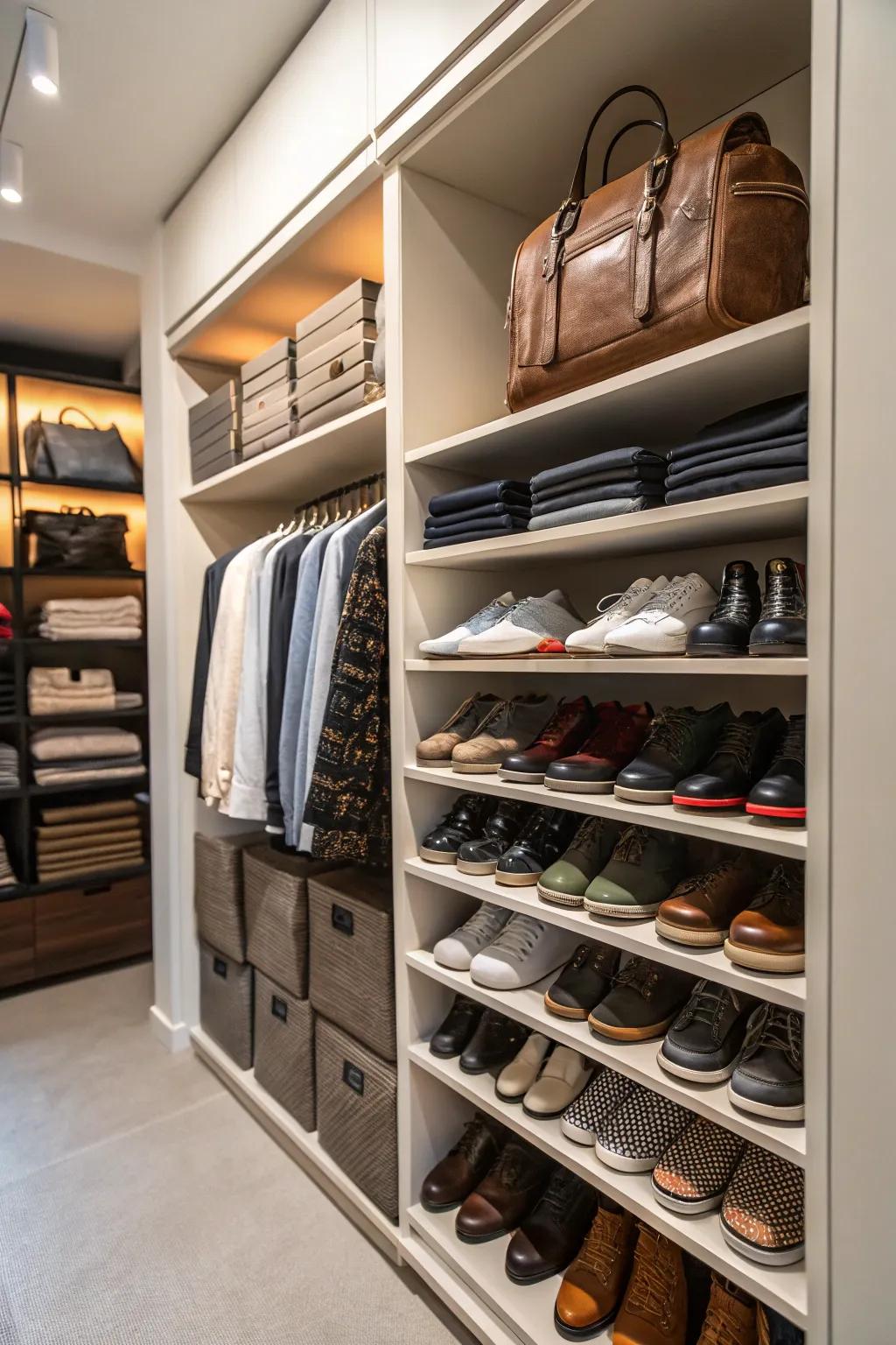 Making good use of vertical space in a small closet.