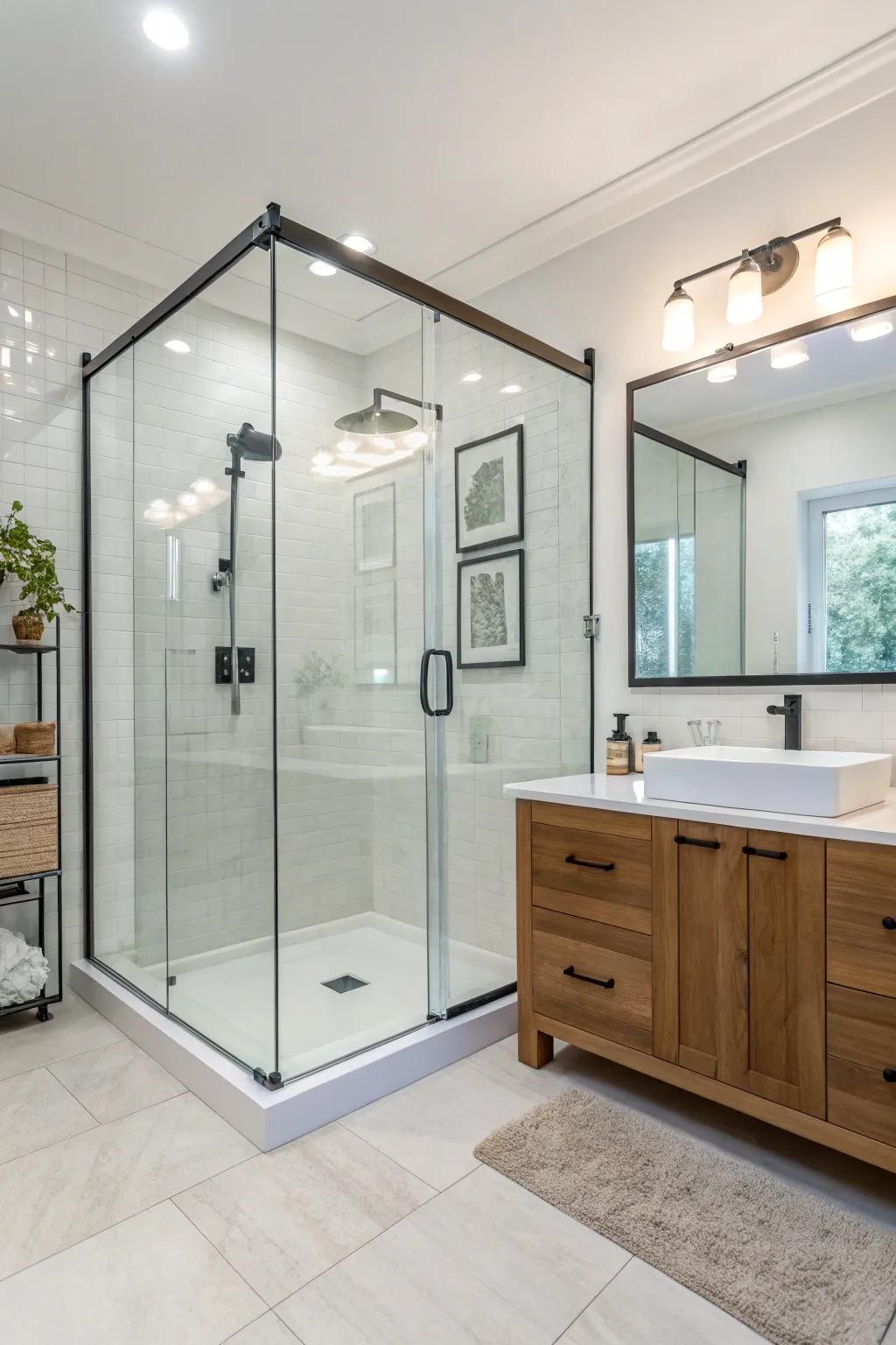 Borderless glass showers bring a sense of openness to confined bathrooms.
