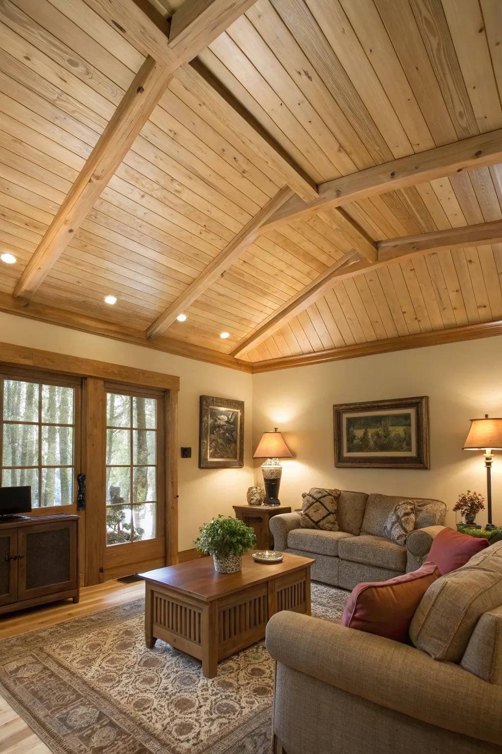 Light maple panels imbue this family room with a touch of the outdoors.