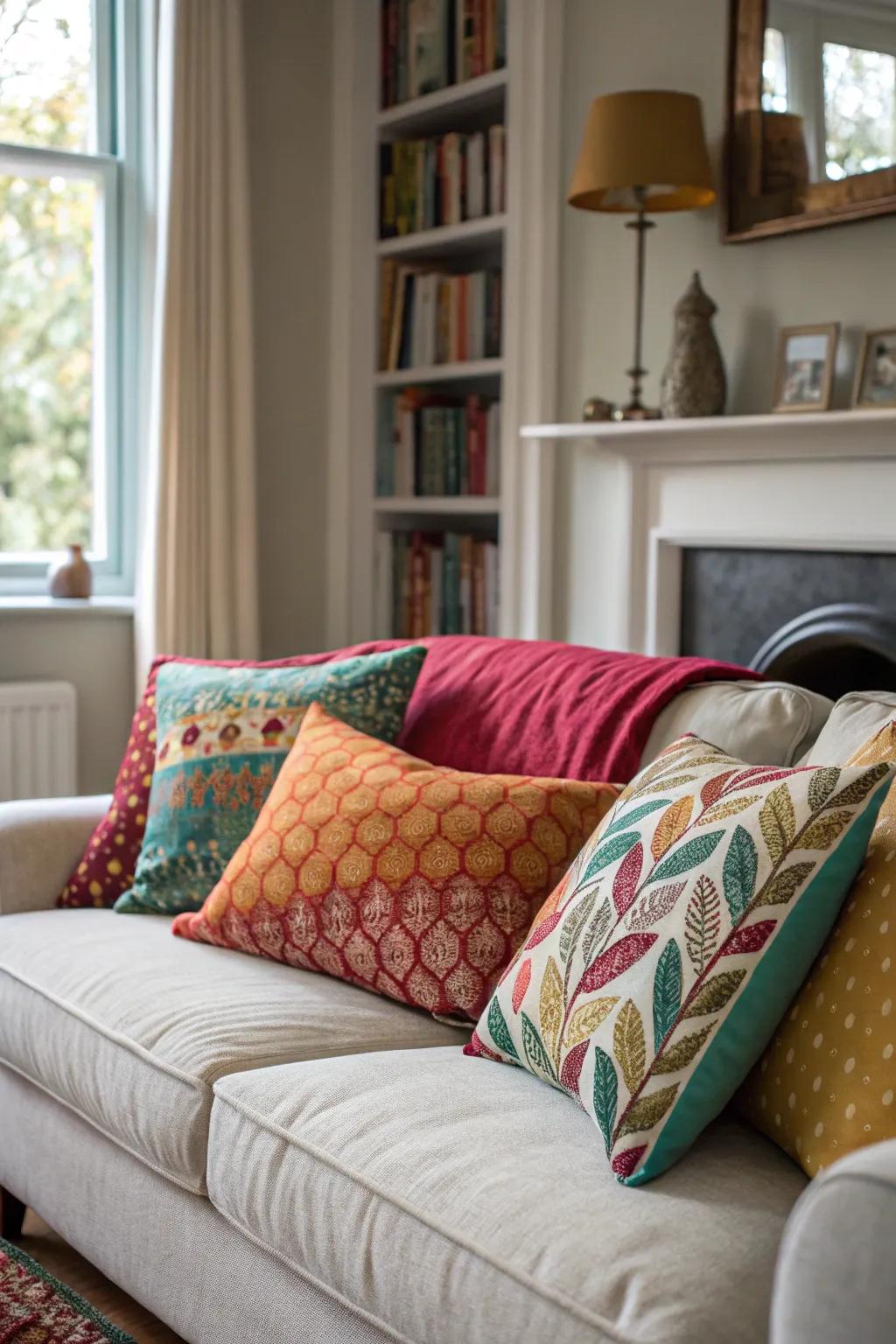Completely revamp your sofa using a lively assortment of accent pillows.