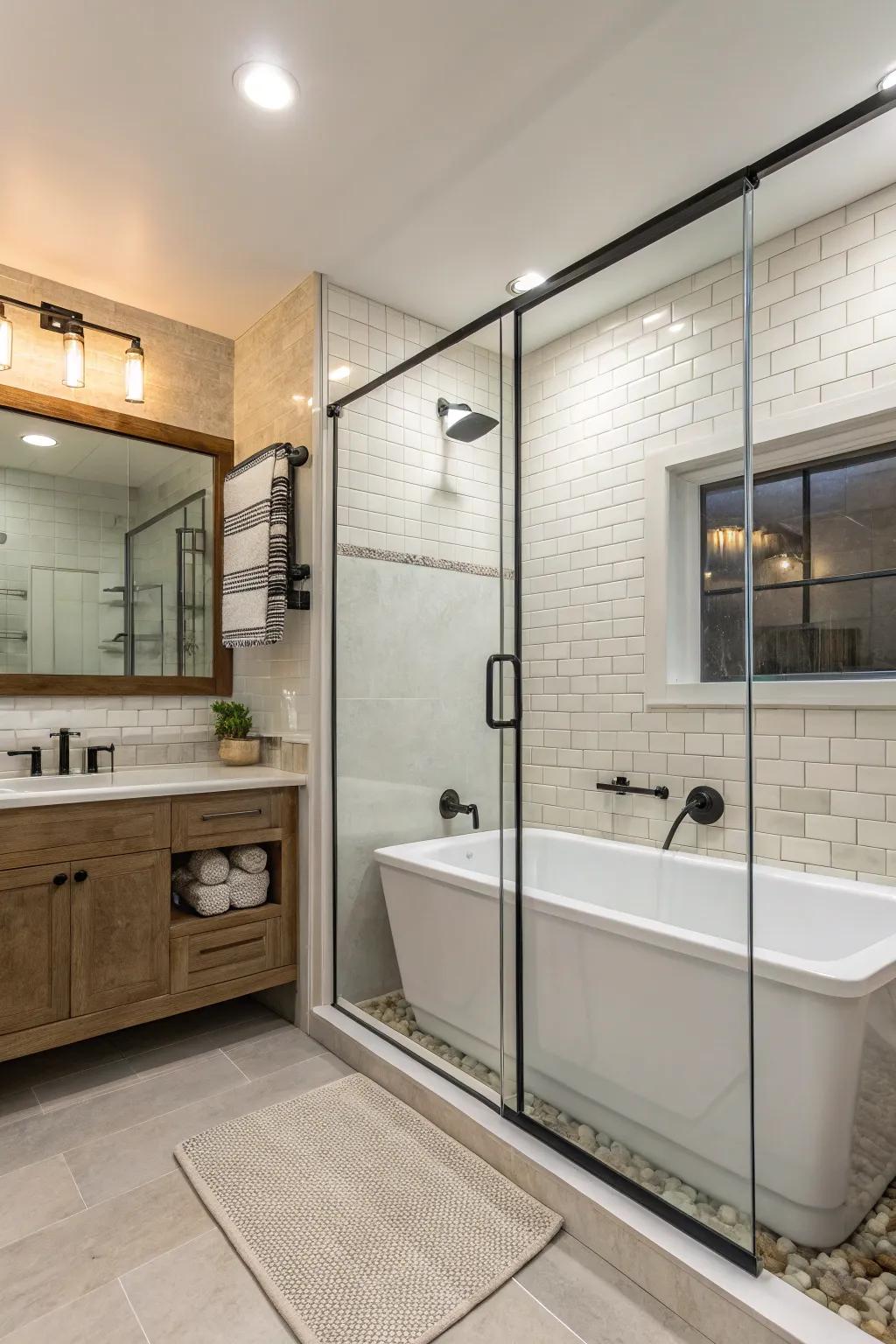 Embrace sleek and modern minimalism with glass shower doors.
