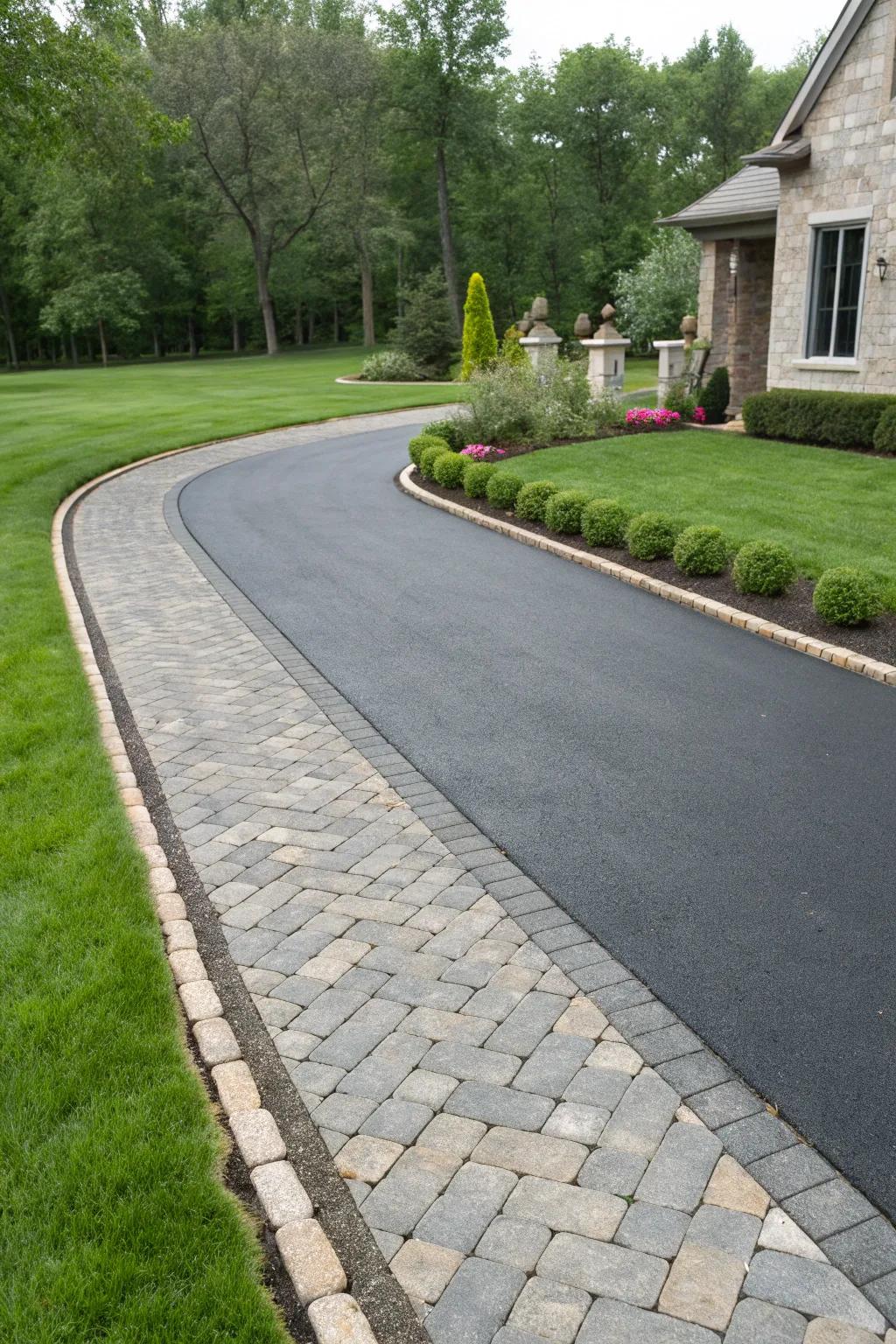 Fortress stones bring a touch of classic elegance and strength to this asphalt driveway.