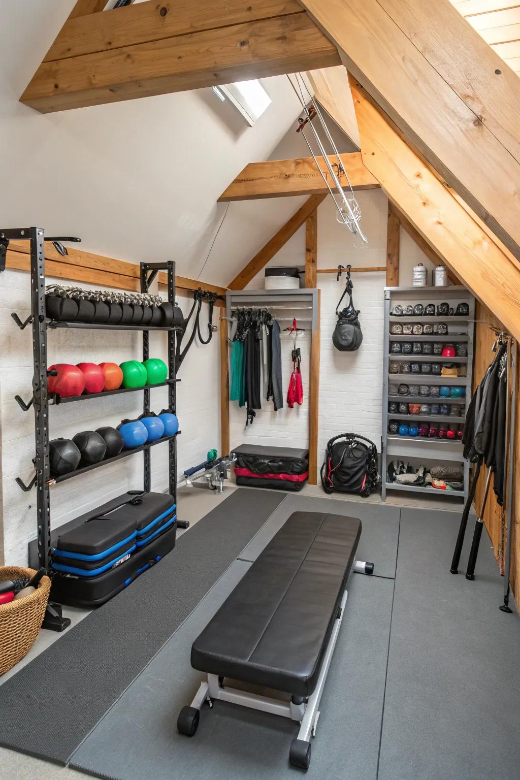 Efficient arrangement with compact and effective workout equipment.