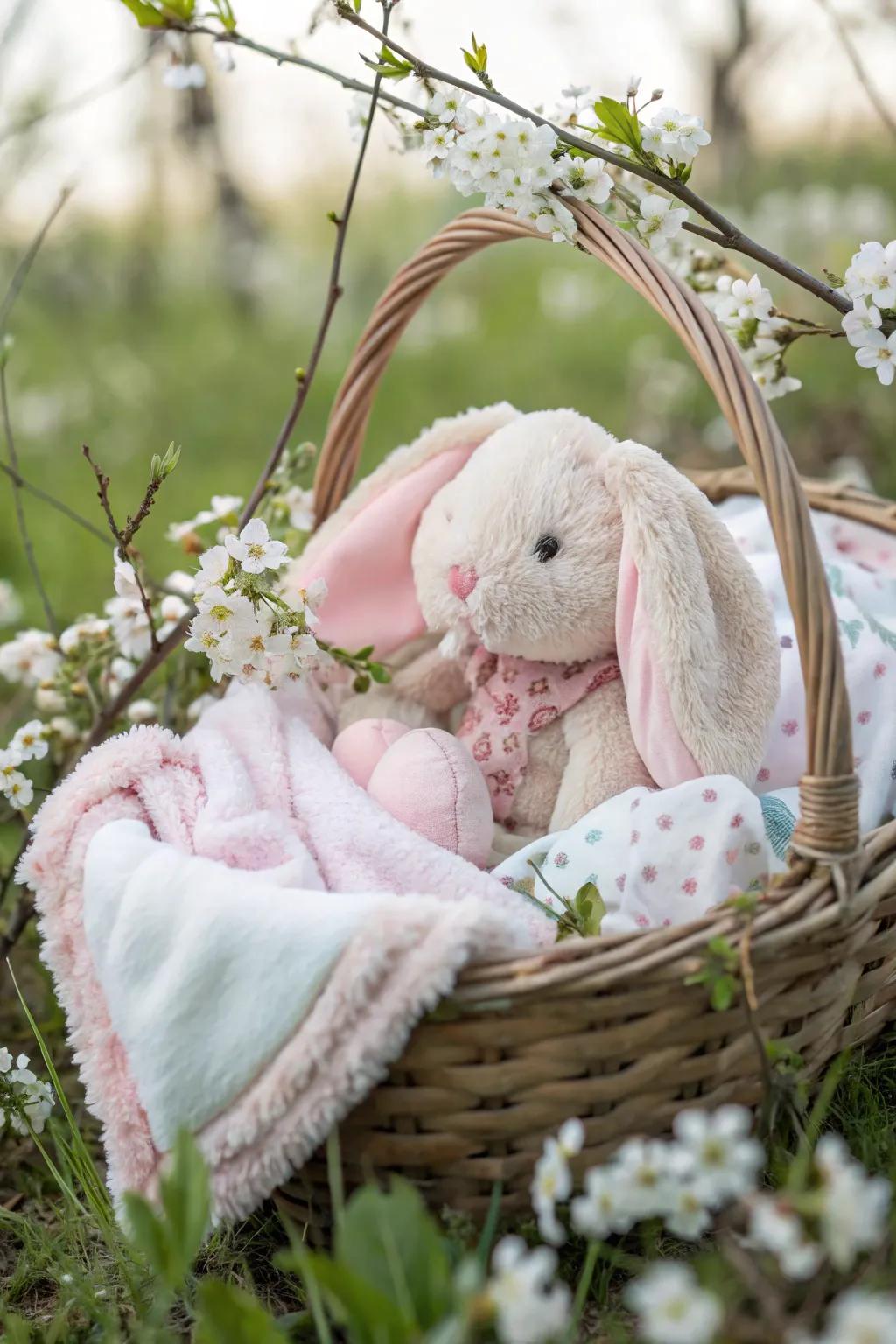 A comfy bunny eagerly awaiting to become a baby's dearest companion.