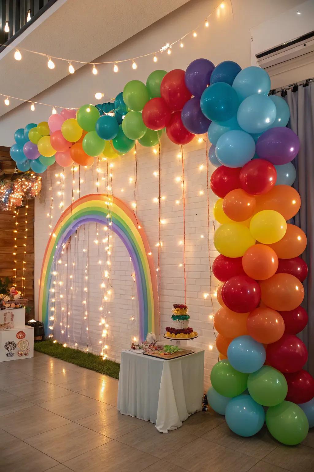 Elevate your party’s atmosphere with a vibrant balloon backdrop.