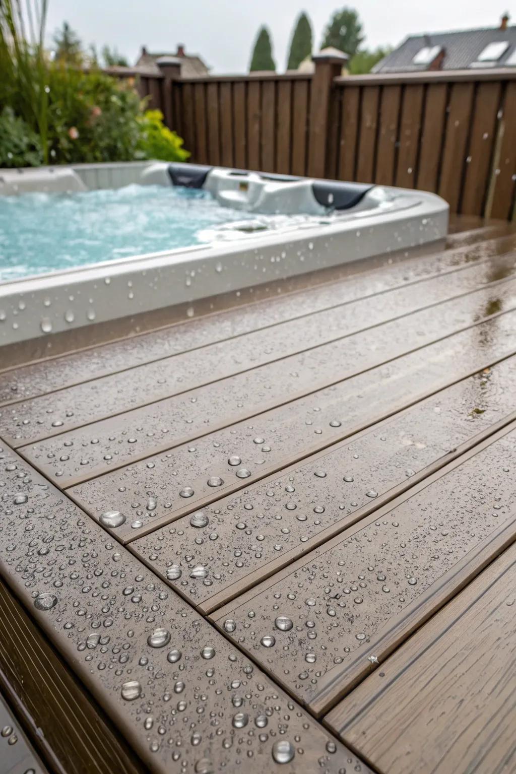 Layered decking gives an elegant style and simple upkeep for your swim spa space.