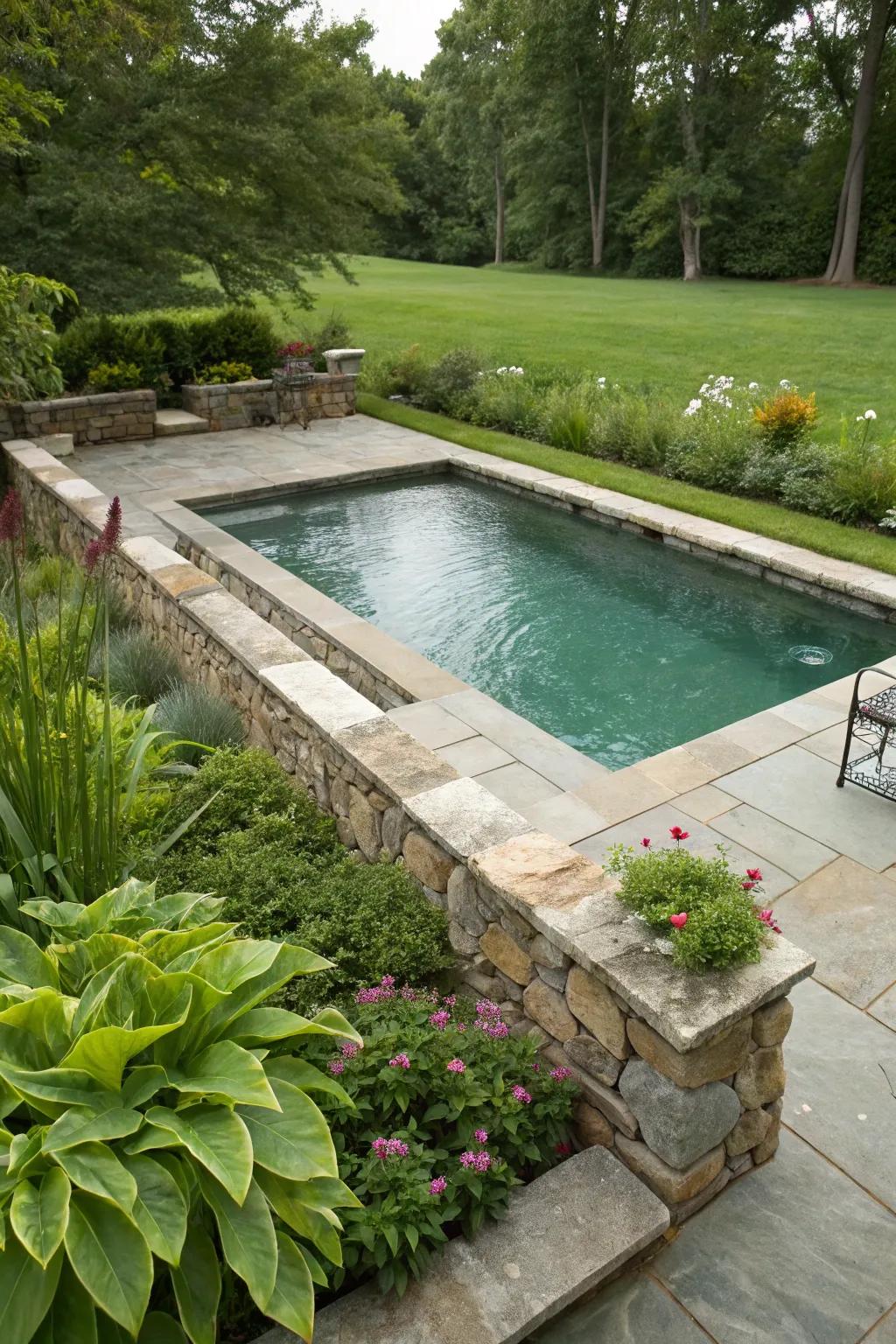 A stone-clad pool brings rustic charm to your backyard.