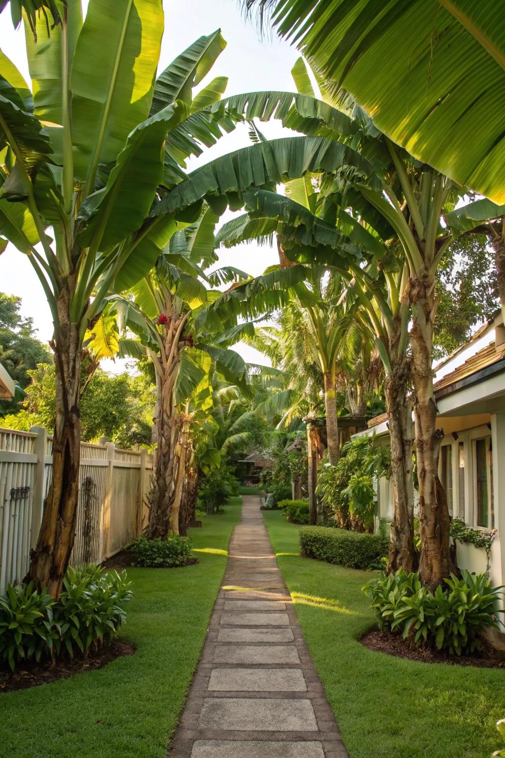 Form a grand entrance with 'nana plants' enhancing your garden walkway.