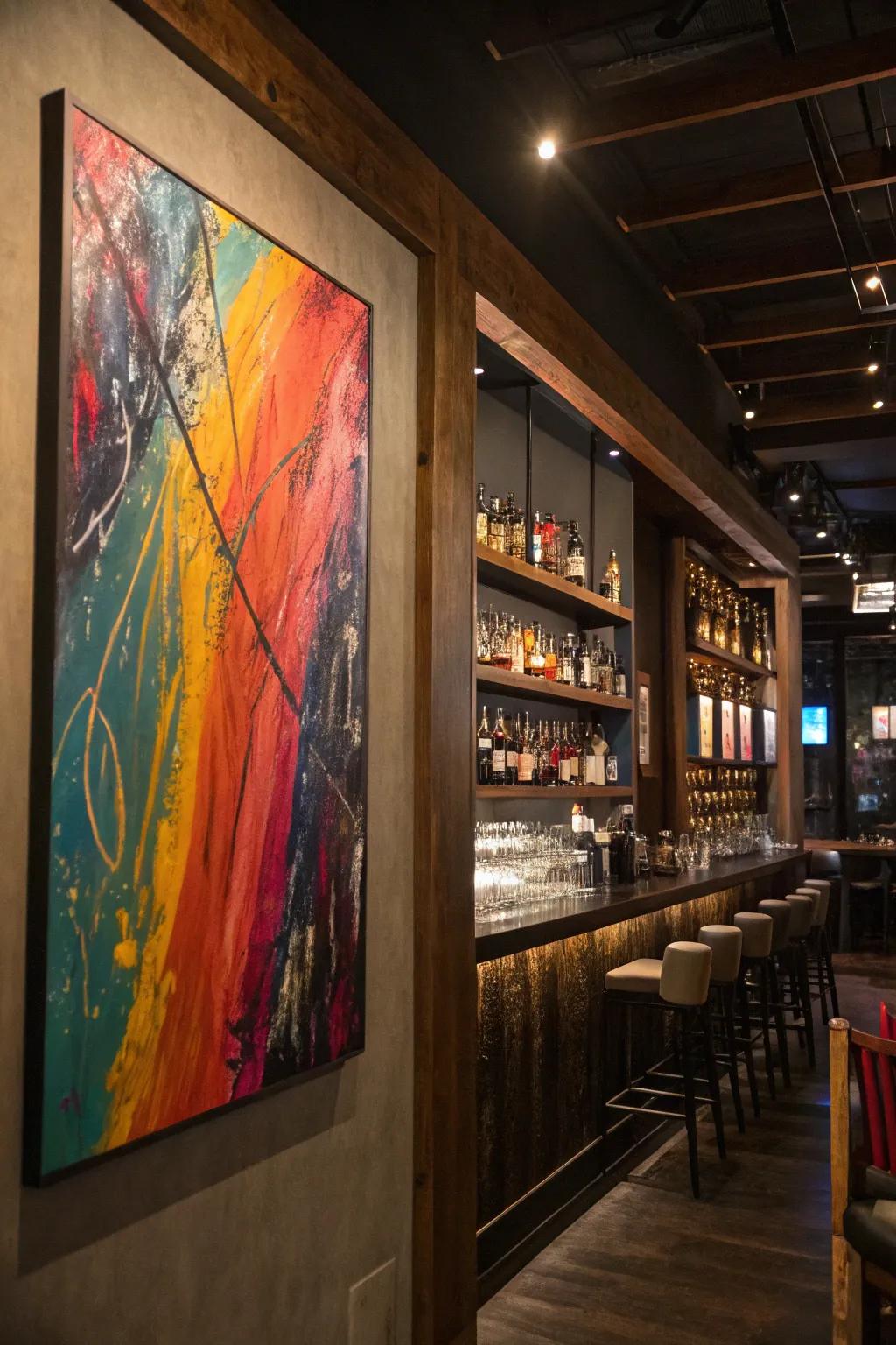 Abstract art injects contemporary creativity into any bar setting.