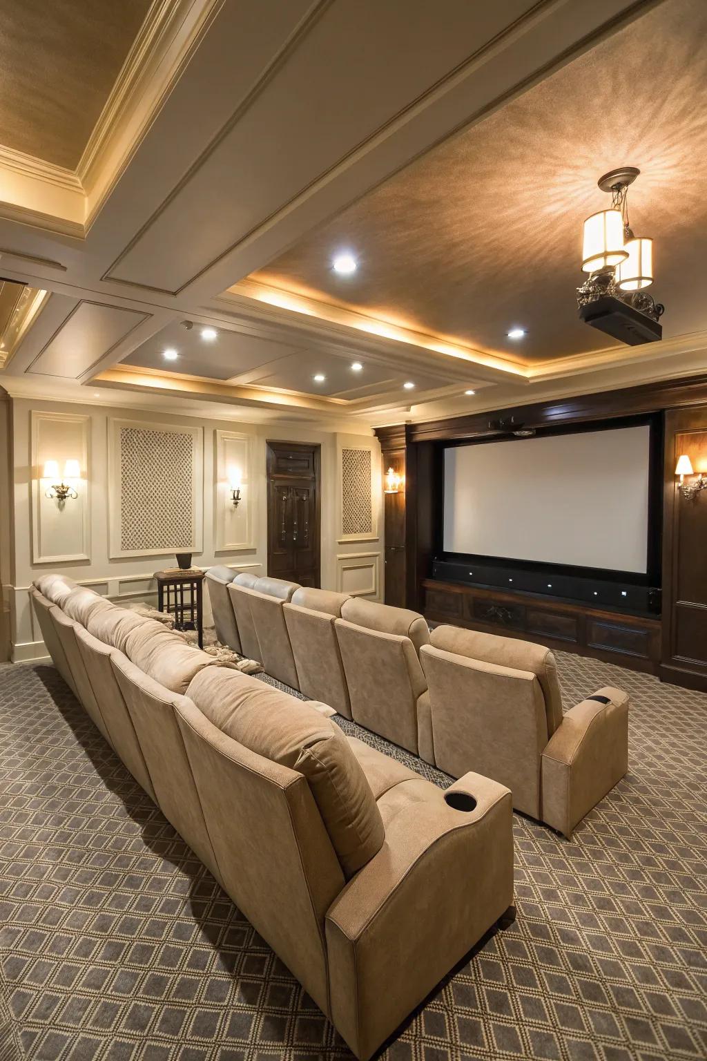 Plush reclining seats ensure a lavish and genuine theater ambiance within your own home.