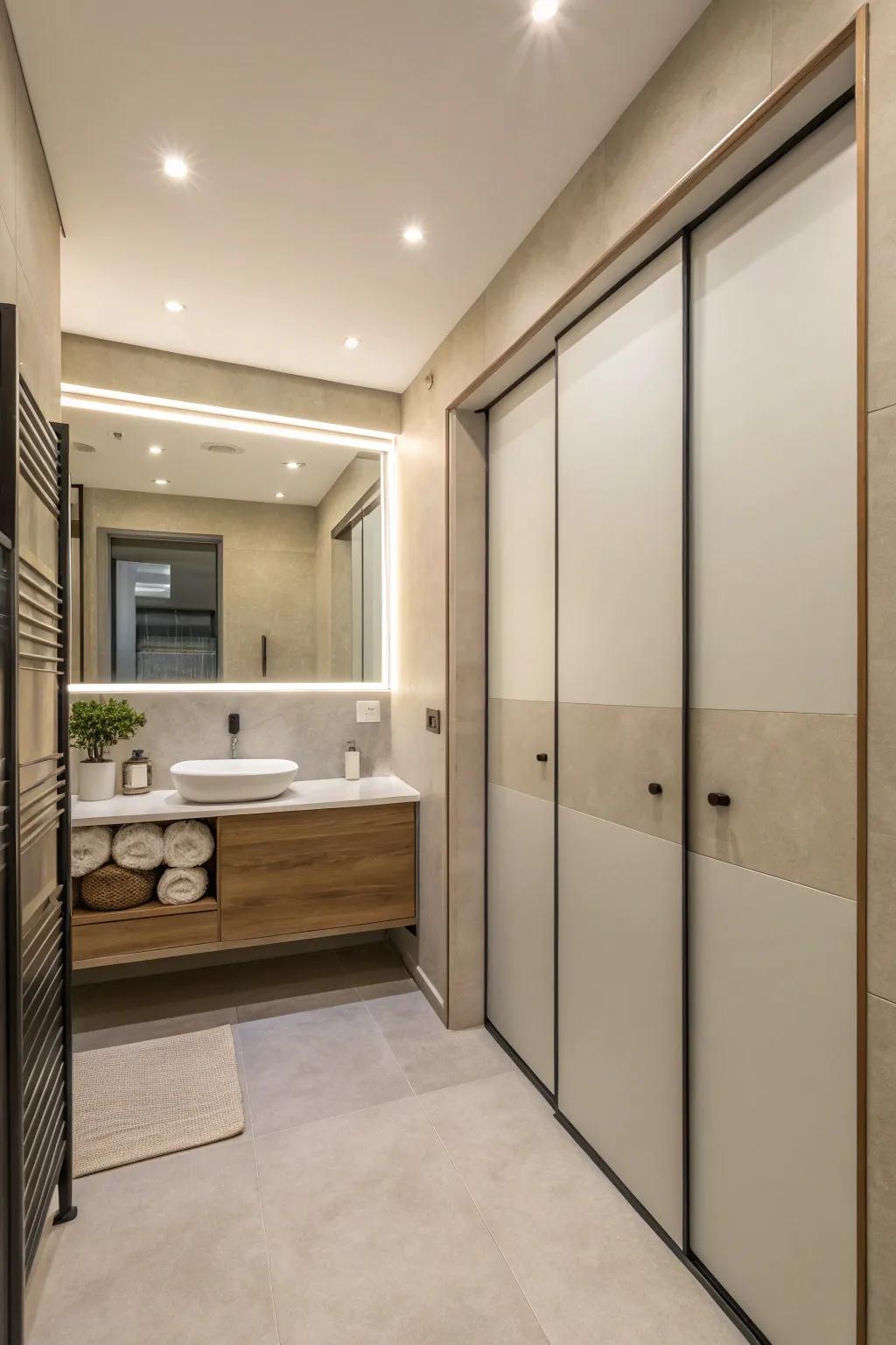Elegant sliding doors bring a contemporary flair to any bathroom space.