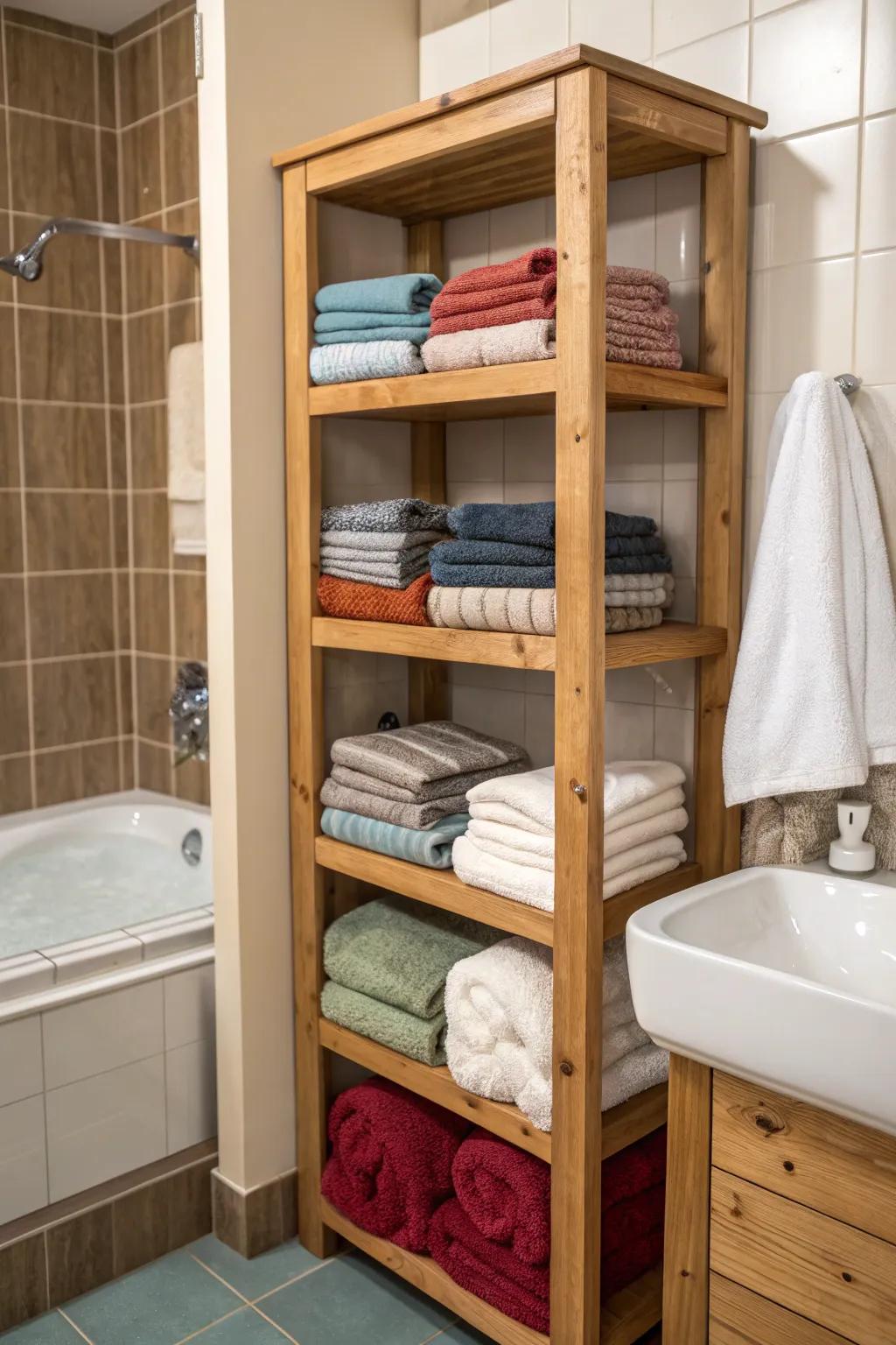 With open shelving, towels become part of your bathroom's visual appeal.
