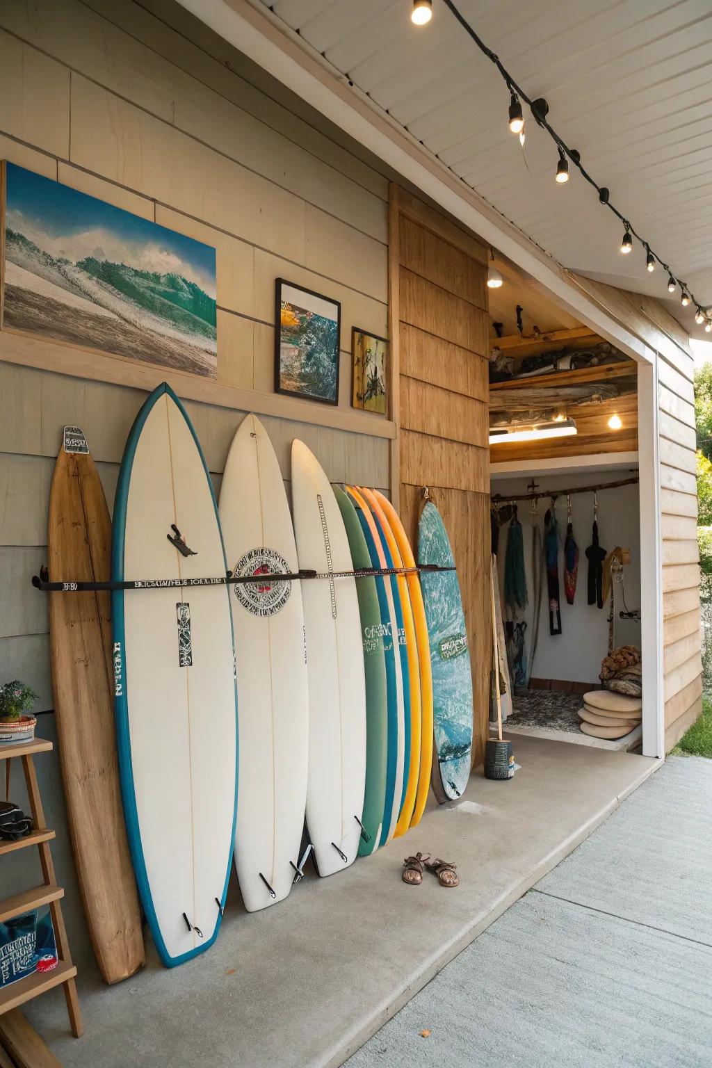 Incorporate your surfboards as part of the design with a fashionable display center.