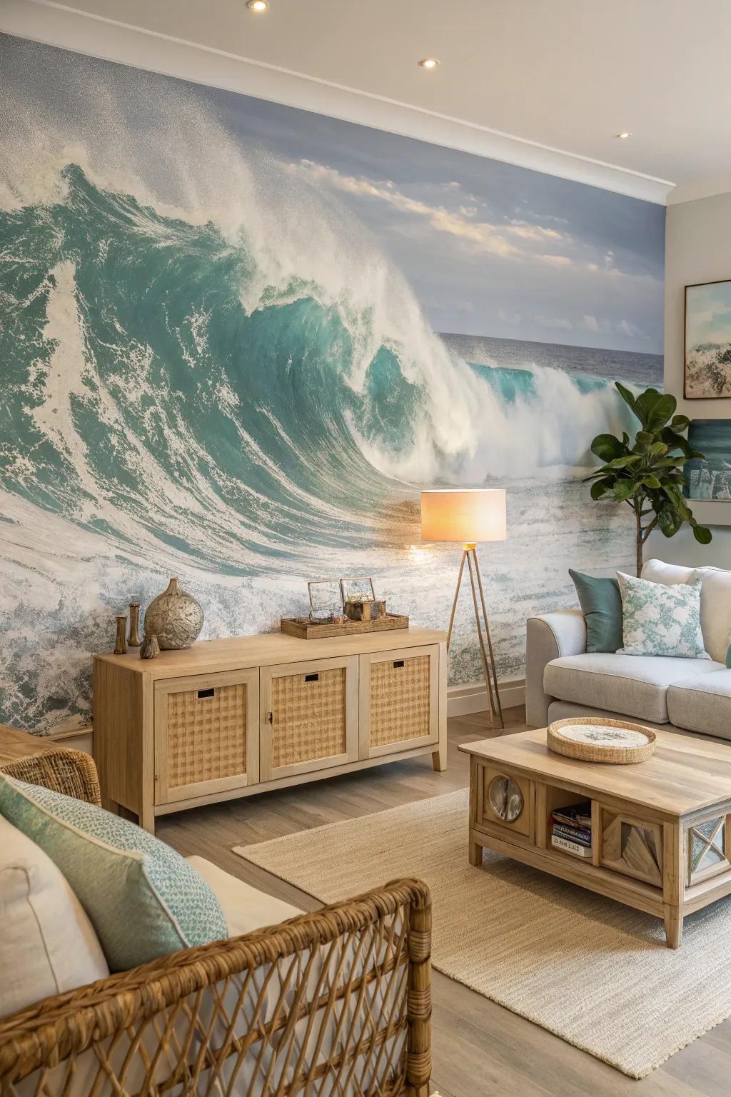 Feel the ocean's pulse with dynamic wave-patterned wallpaper.