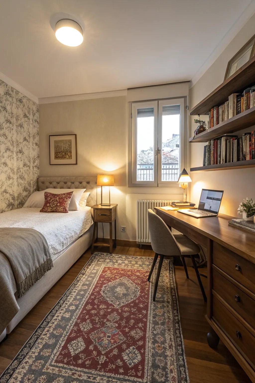 Balance your bedroom by creating distinct zones.