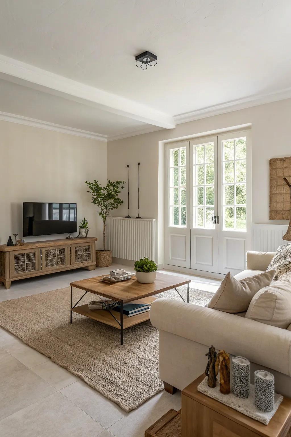 Neutral shades deliver a calm and spacious environment