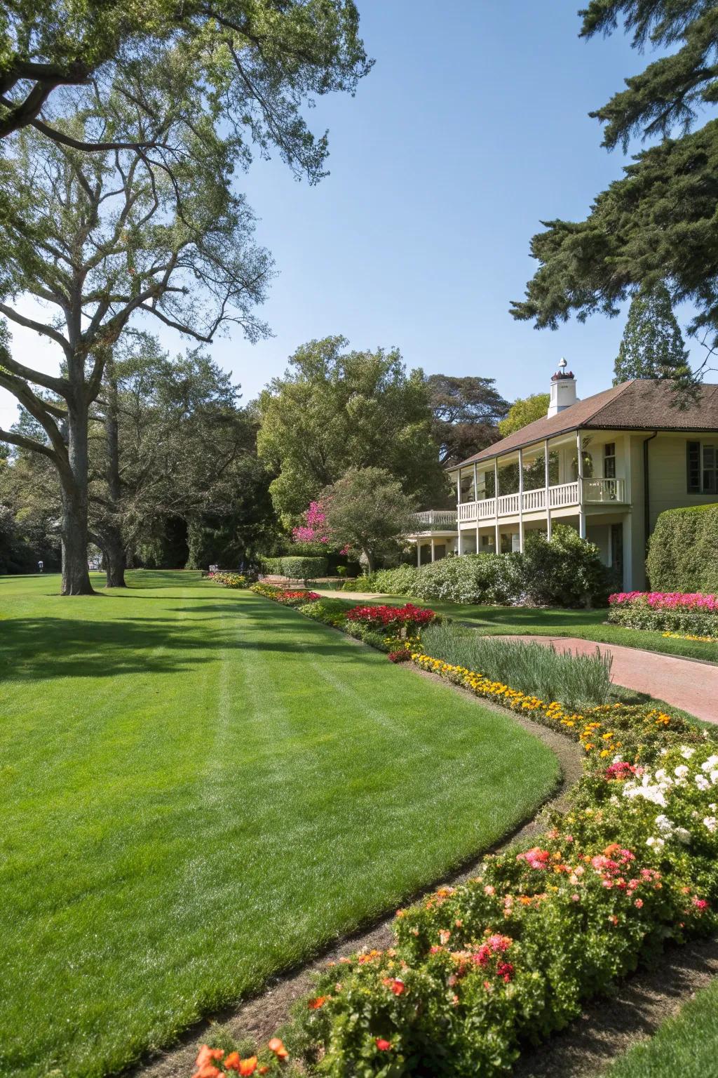 A vibrant green lawn creates an ideal foundation for your front yard design.