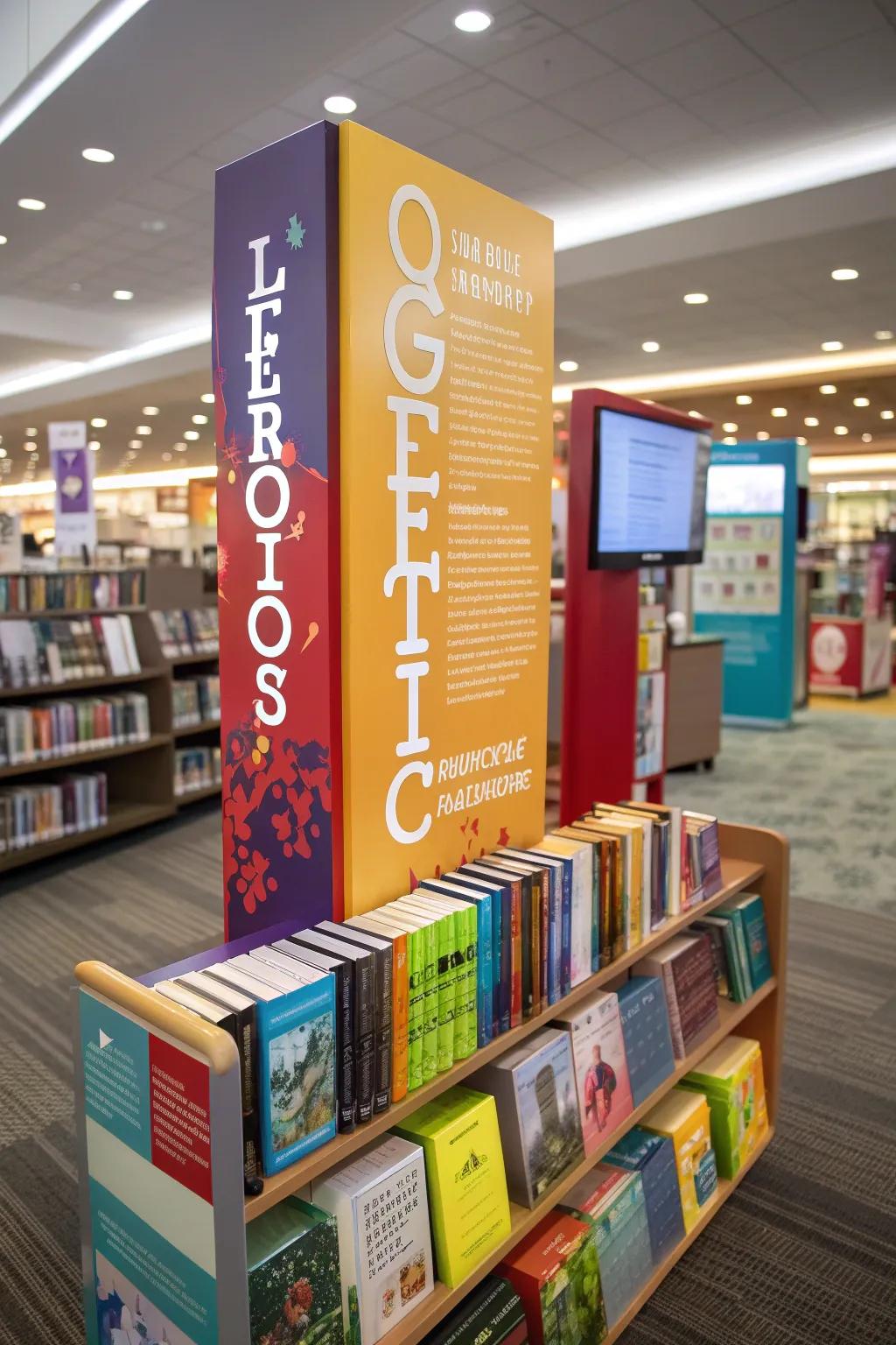 Engaging displays with questions to involve readers.