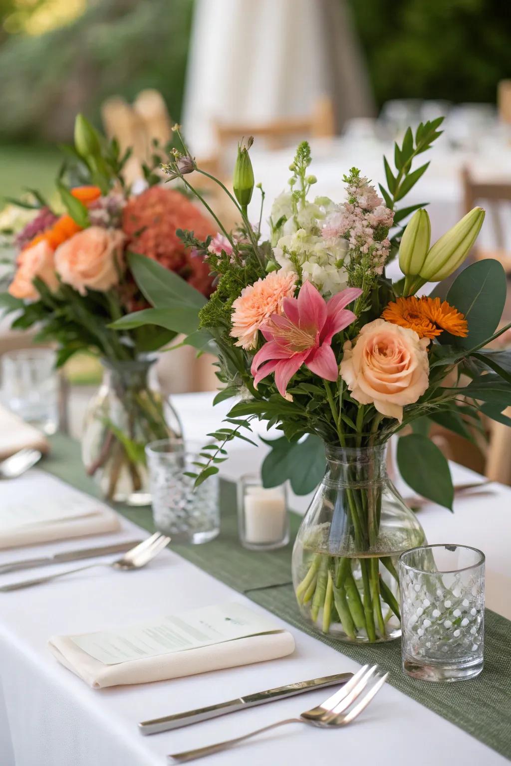 Refined floral settings contribute a hint of traditional charm to any festivity.