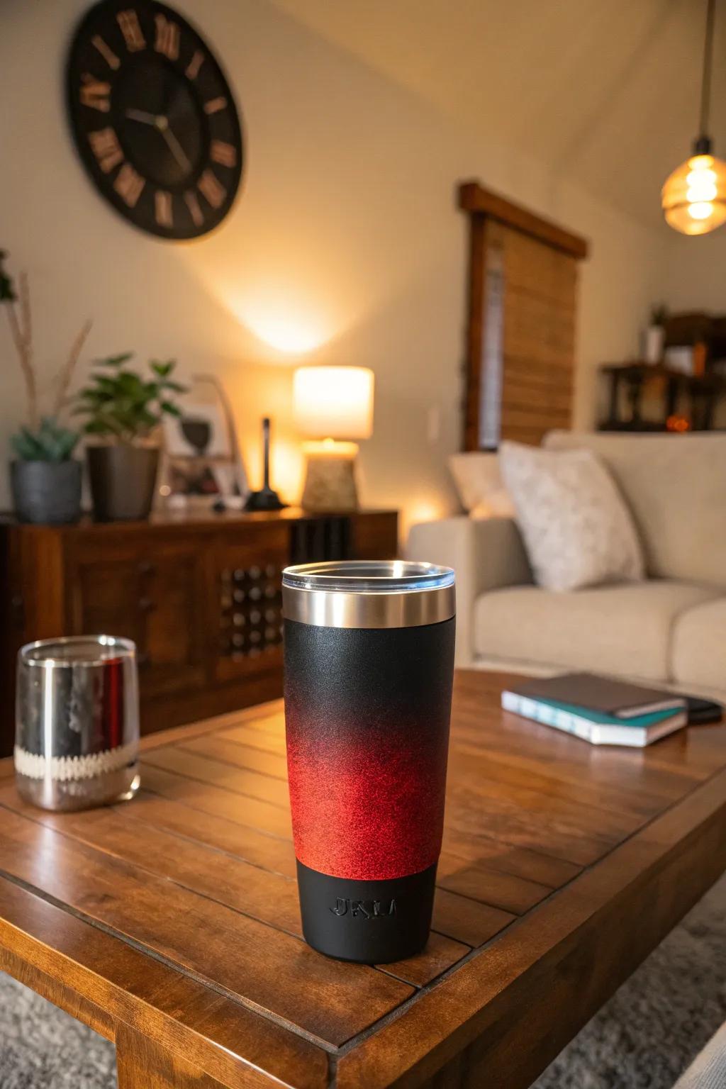 An exquisite black to red fade tumbler that radiates elegance.