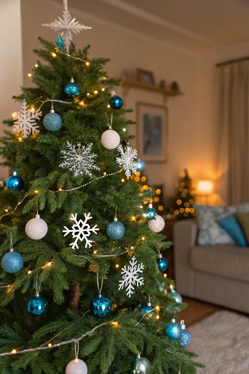 Timeless blue and white elegance beautifully displayed on a Christmas tree.