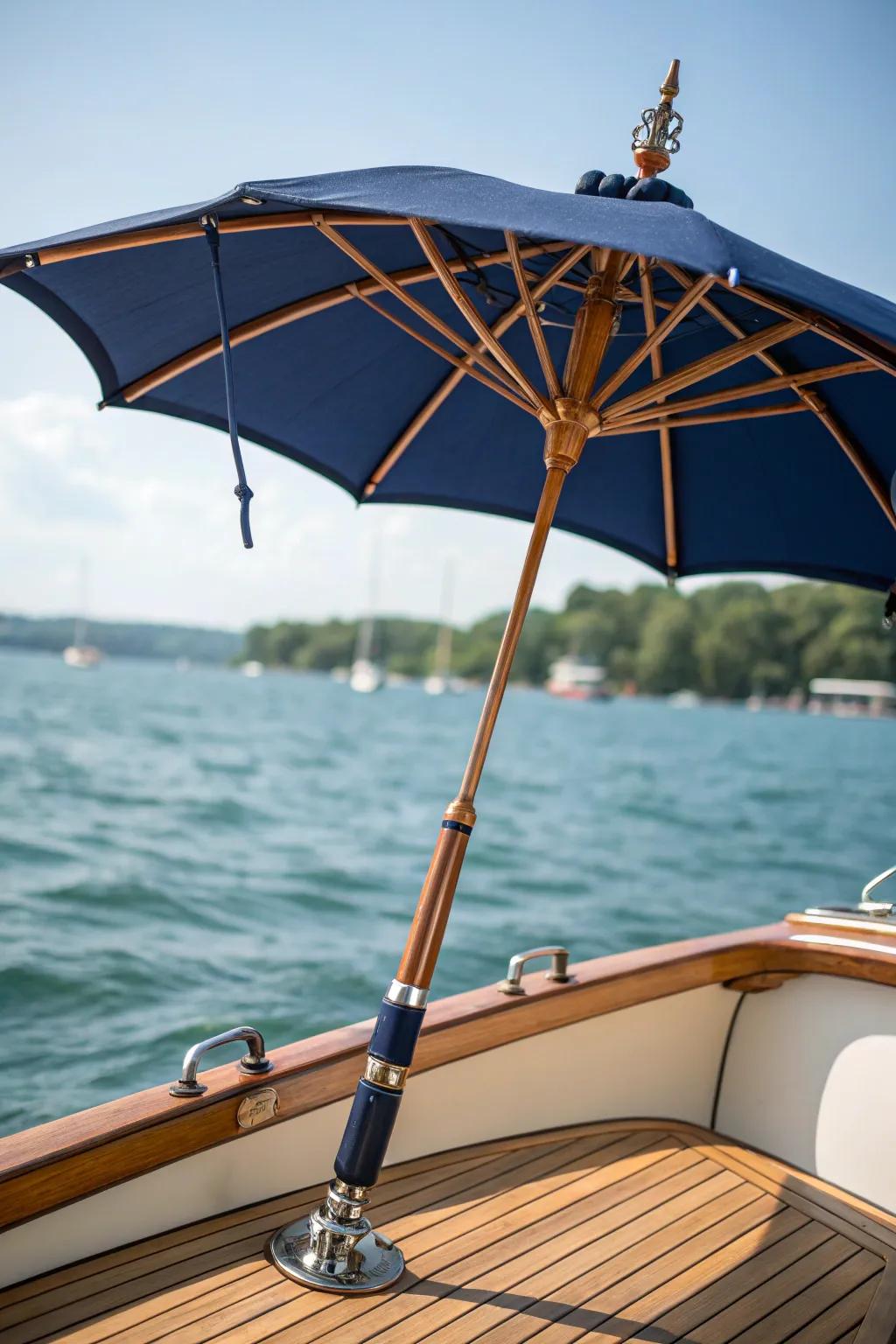 Shade that moves: Enhance your boating moments with a portable patio umbrella, blending style with functionality.
