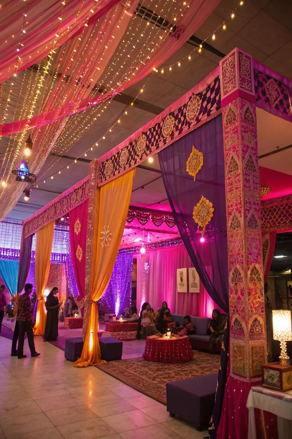 Bring the essence of Bollywood to life with bold colors and vibrant decor.