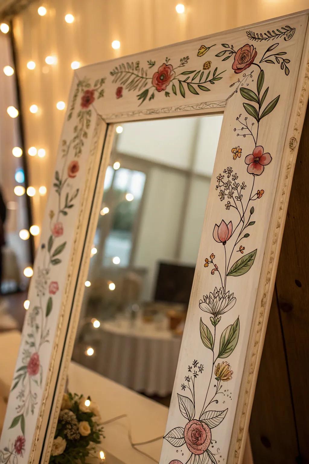 Hand-drawn flower details add a dash of charm and whimsy to any mirror.