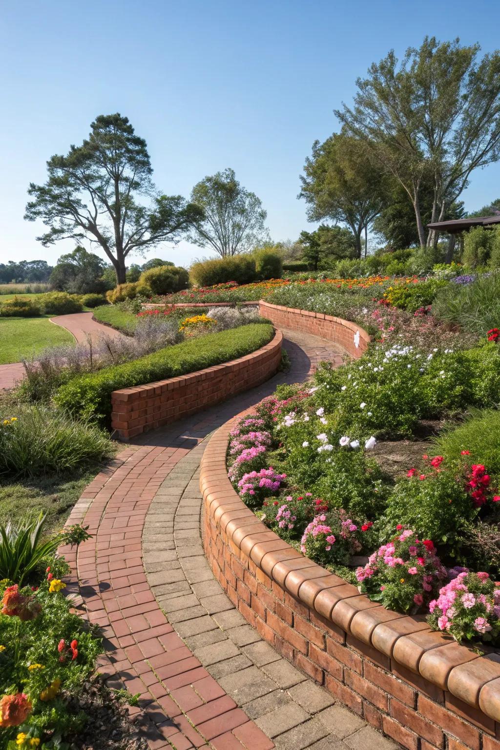 Winding brick outlines infuse refinement and flow into any garden.