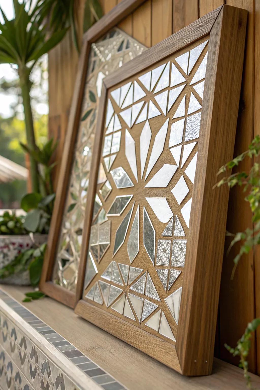 A reflection mosaic made from discarded mirror pieces.