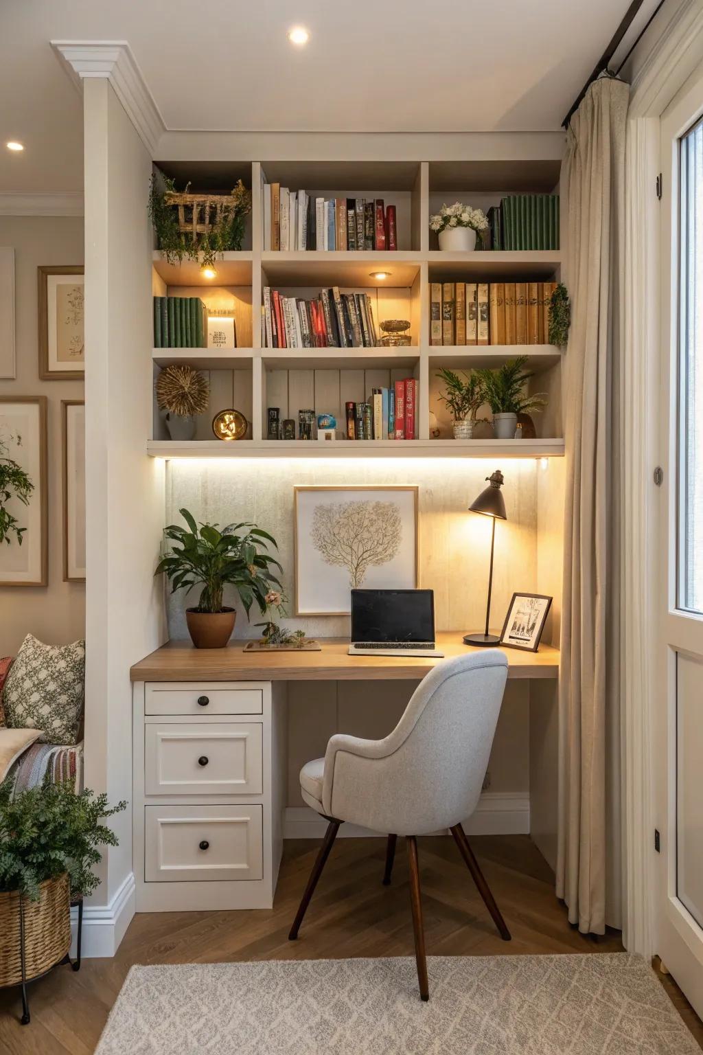 A cleverly designed corner changed into a useful workspace.