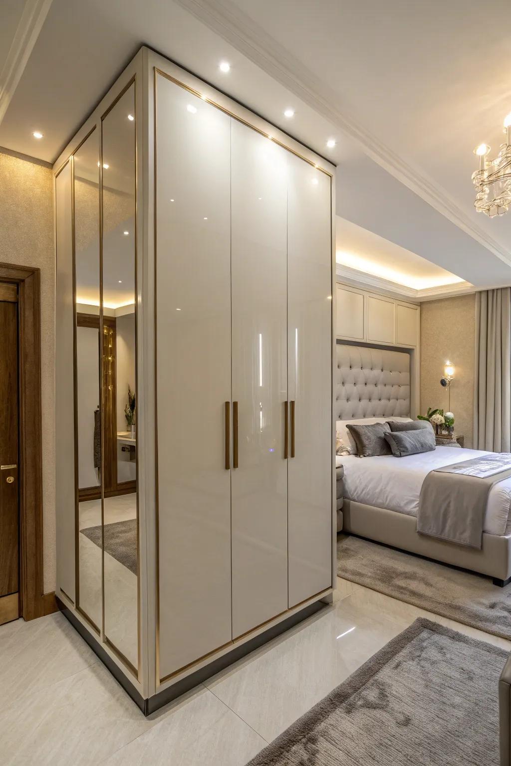 Revolutionizing corners into practical storage with a built-in closet.