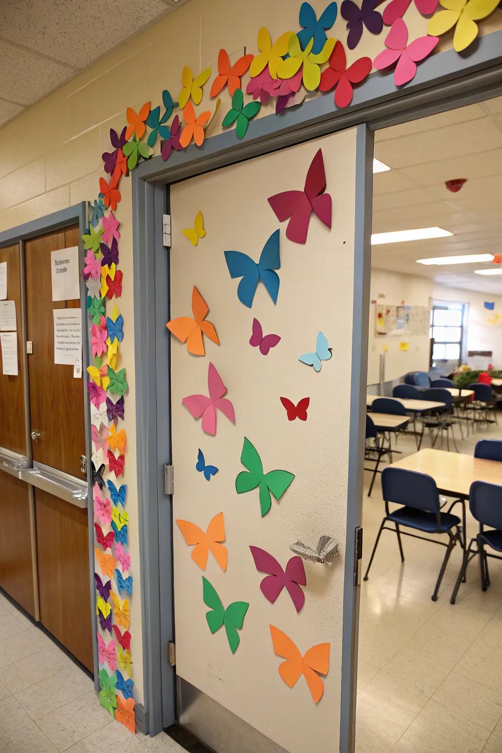 Enhance your classroom entrance with a spectrum of butterfly cutouts.