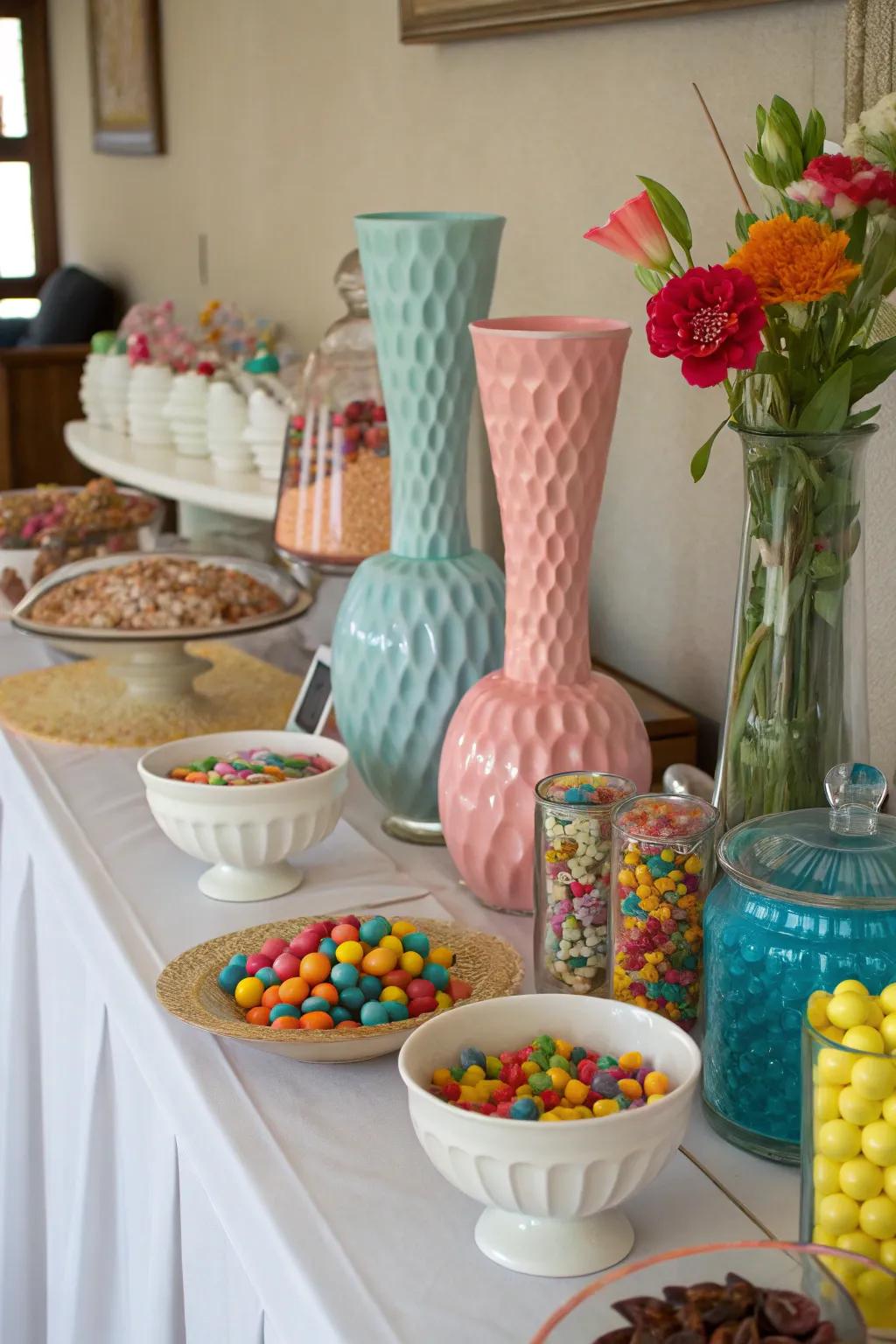Repurposing household items offers a creative twist for candy presentation.