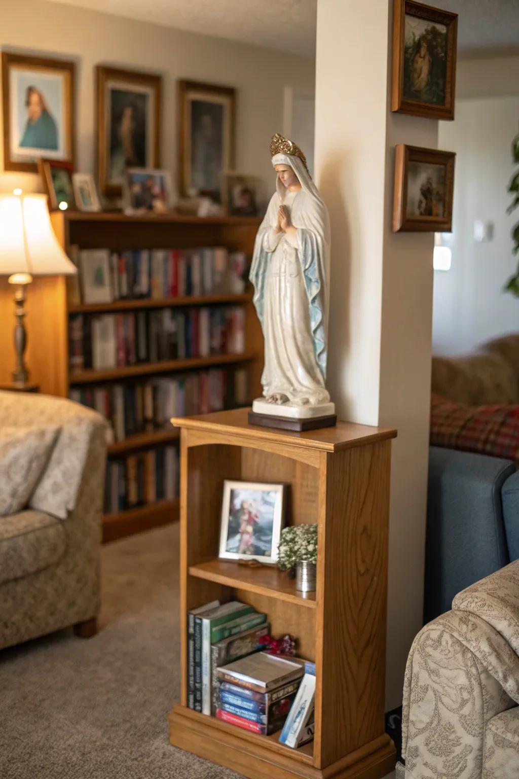A delicate statue of the Holy Mother brings elegance to any space.