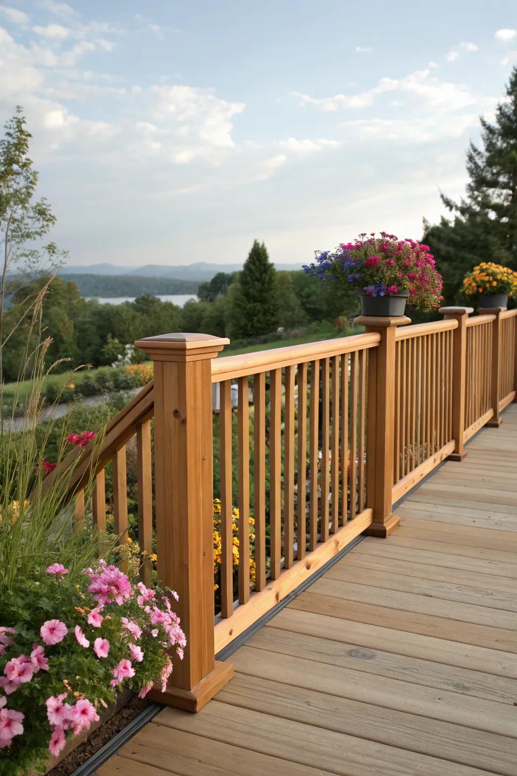 Classic charm with traditional cedar vertical balusters.