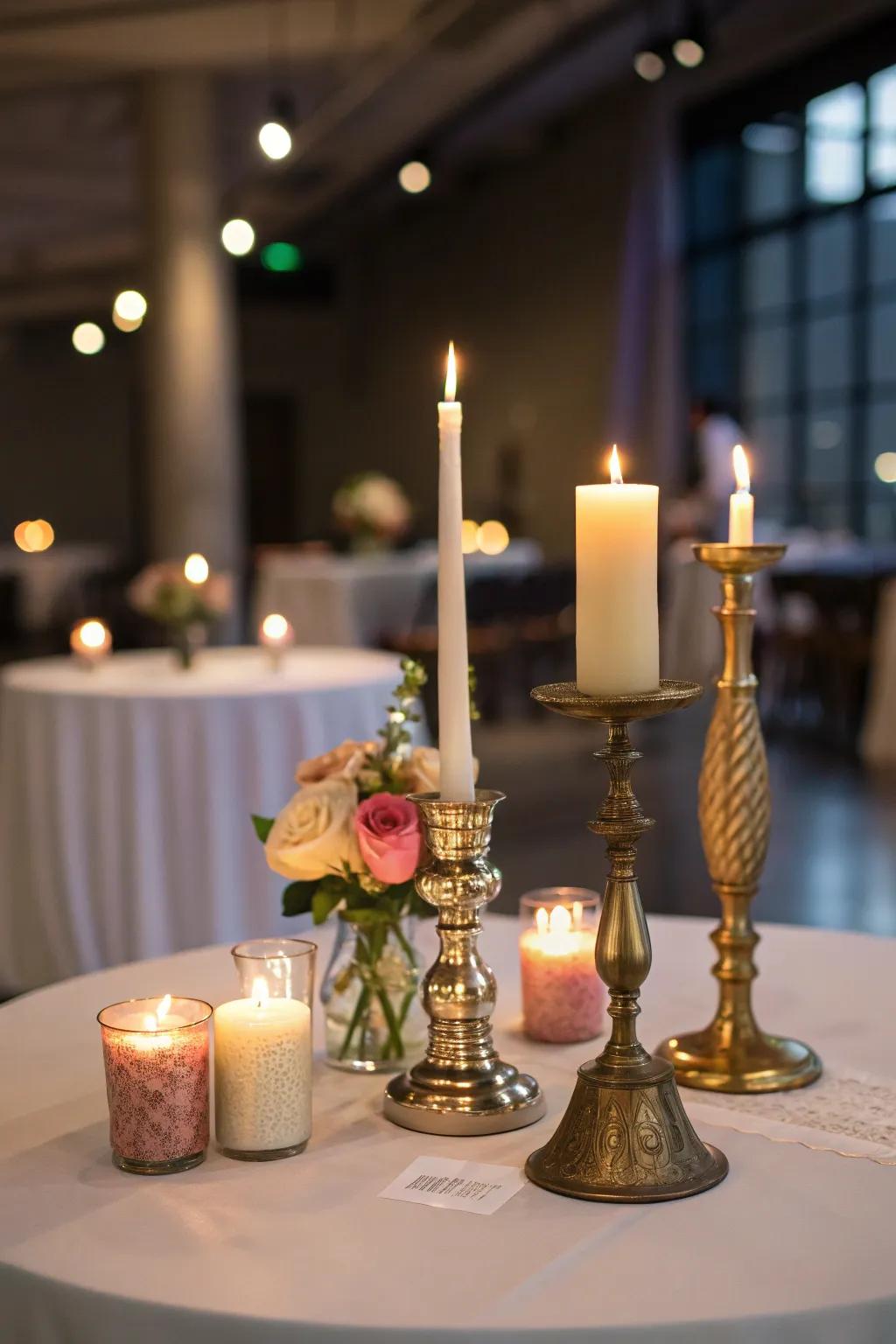 Candles conjure a warm, inviting atmosphere on your center table.