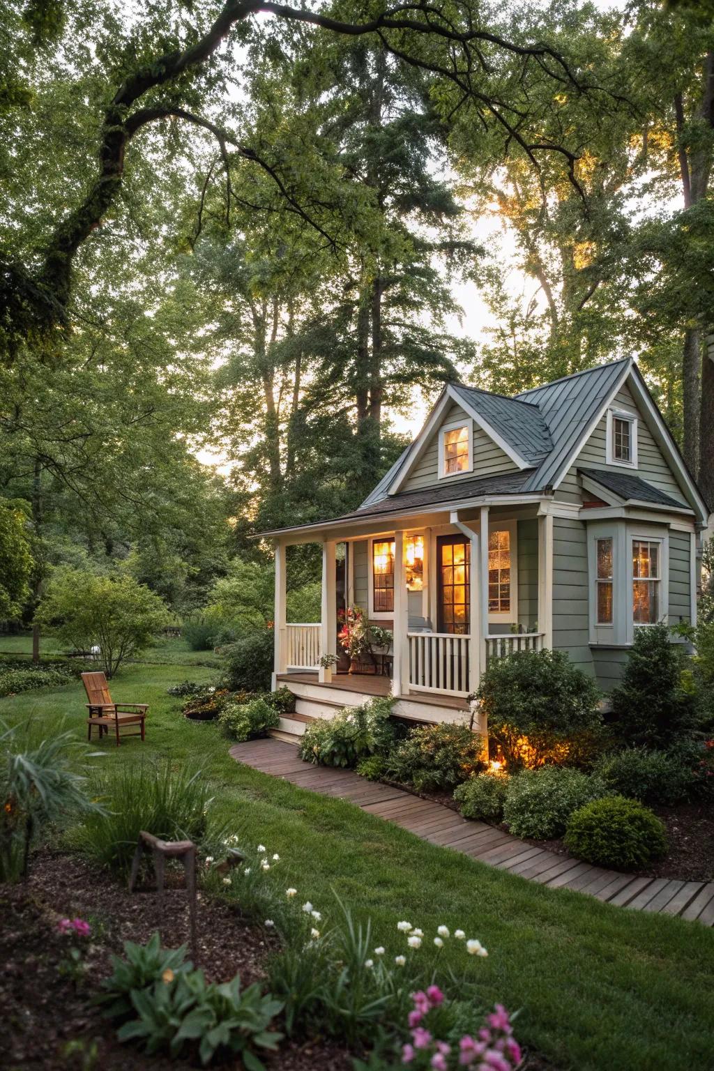 A compact house nestled in nature, ideal for minimalist living.
