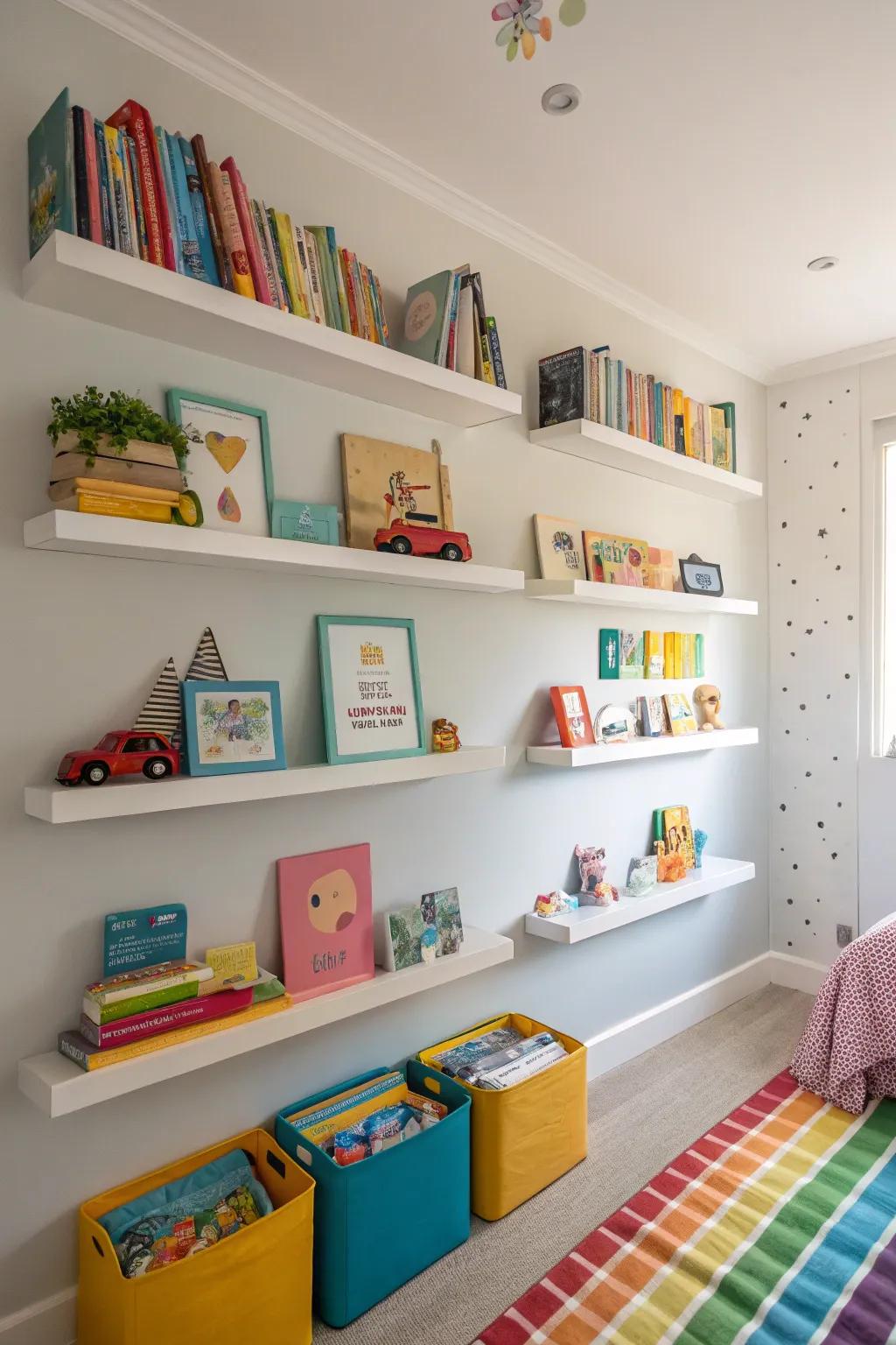 Hanging racks featuring bright colors add energy and utility.