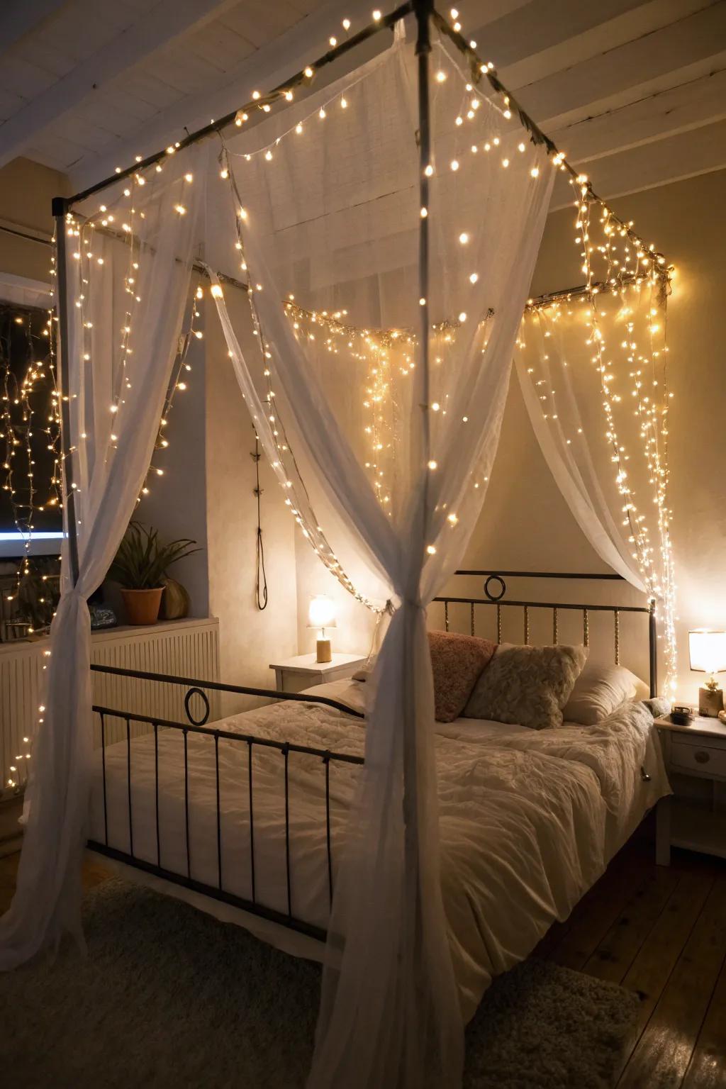 Twinkle lights casting a magical glow in a serene room.