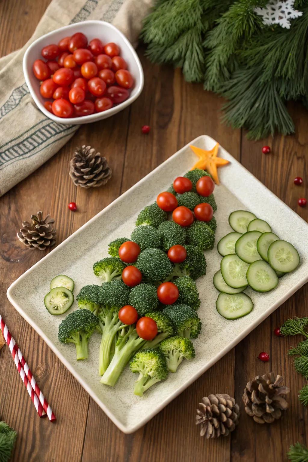 A timeless Christmas tree veggie creation that is both festive and contributes to a healthy, joyful celebration.
