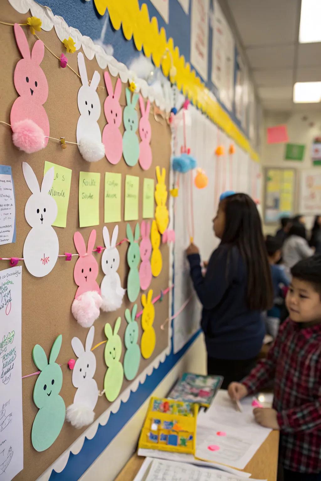 An irresistibly charming bunny-themed bulletin board, perfect for Easter festivities.