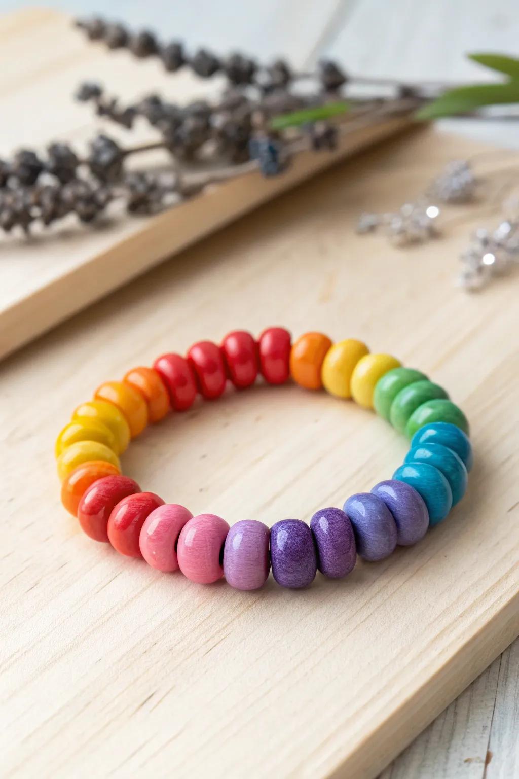 Find happiness with this radiant rainbow clay bead bracelet—where craftsmanship meets color.