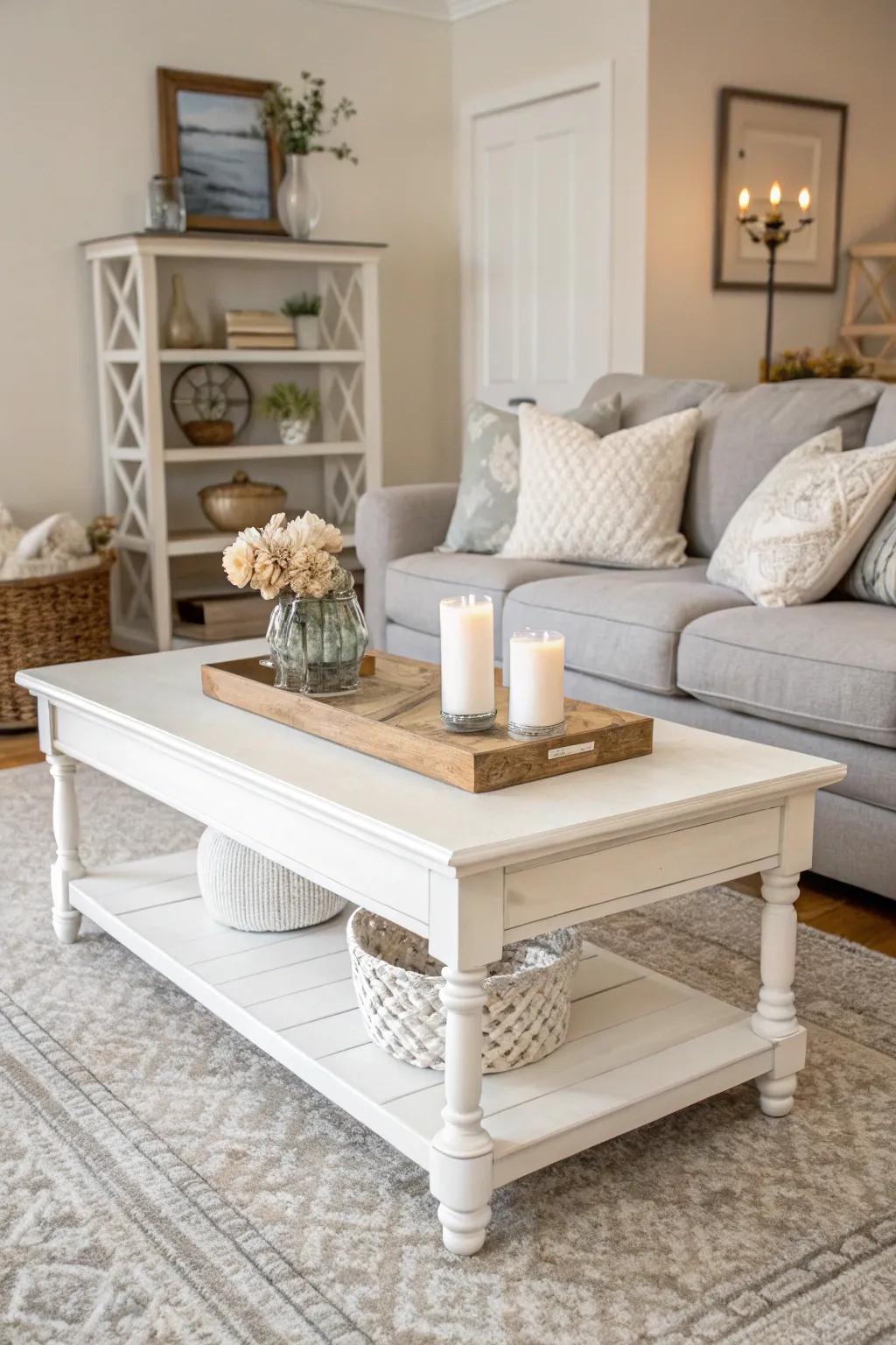 A timeless white center table injects sophistication and brightness into any setting.