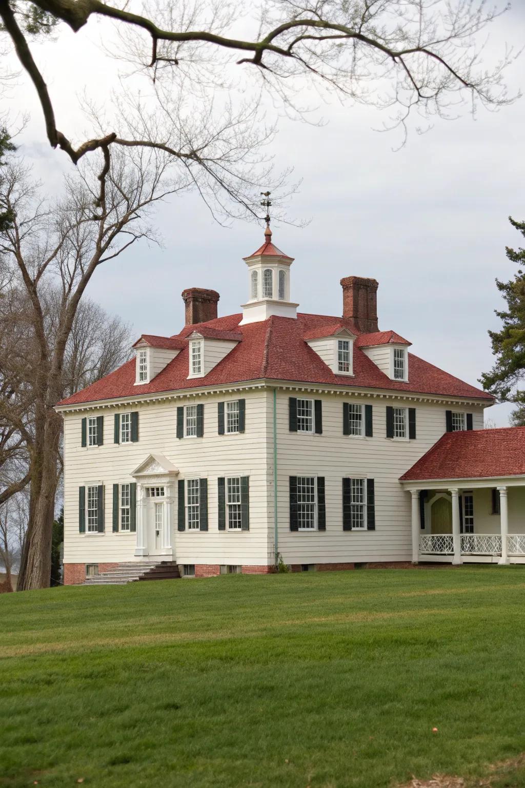 A Colonial home displaying a balanced facade with even window arrangement.