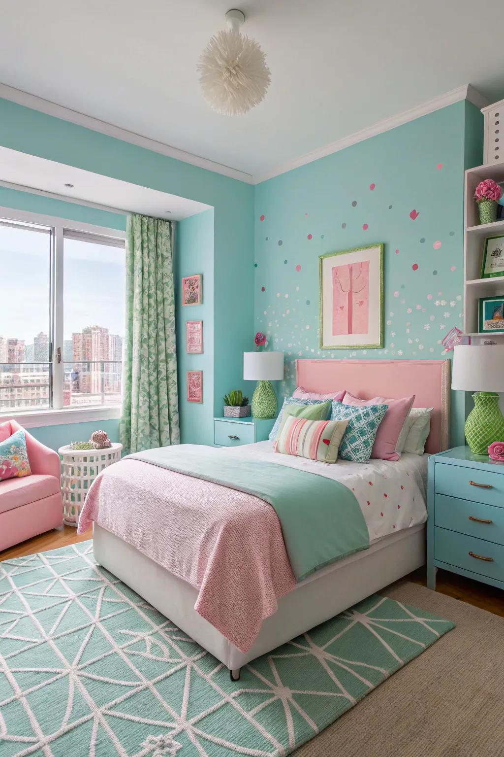 A striking color palette turns this bedroom into an animated getaway.